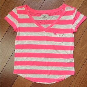 NWOT Vintage Abercrombie & Fitch Summer Striped Neon V Neck Tee Shirt